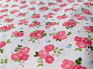 Pink Sally Poly Cotton Triple Rose Floral Fabric, Small Print Fabric, Small Flower Fabric